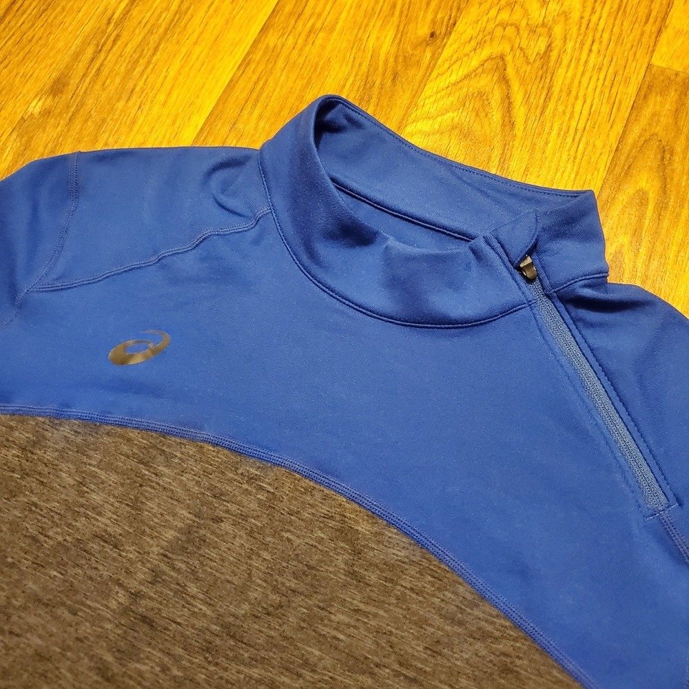ASICS Motion Dry Shirt Men XL Blue Gray 1/4 Zip‎ Long Sleeve Running Zip